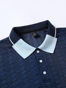 EGENSIO Men's Casual Contrast Collar Short Sleeve Polo Shirt, Summer - Royal Blue - View 7