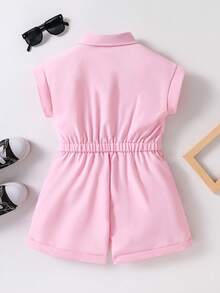 SHEIN Young Girl Summer Casual Solid Color Romper Rompers For Girls Girls Jumpsuit Shorts Clothes For Girls Pink