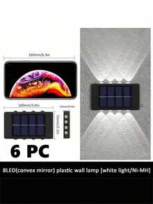 8颗/10颗LED太阳能壁灯，1/2/6个装可选，上下发光设计，适用于装饰房屋外墙、围栏、走廊、露台、楼梯、花园、前院/后院 - 黑色 - 查看 8