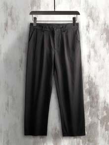 Manfinity Homme Plus Size Men's Casual Solid Color Straight Leg Pants - Black - View 3