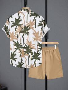 VIVINTIMO 男士植物印花纽扣短袖衬衫和斜插口袋短裤两件套，假日假日 - 彩色 - 查看 2