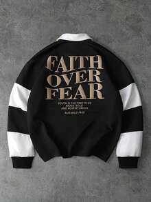 PAVTROS Men's Personalized Patchwork Striped Print Polo Shirt - Black and White - View 1