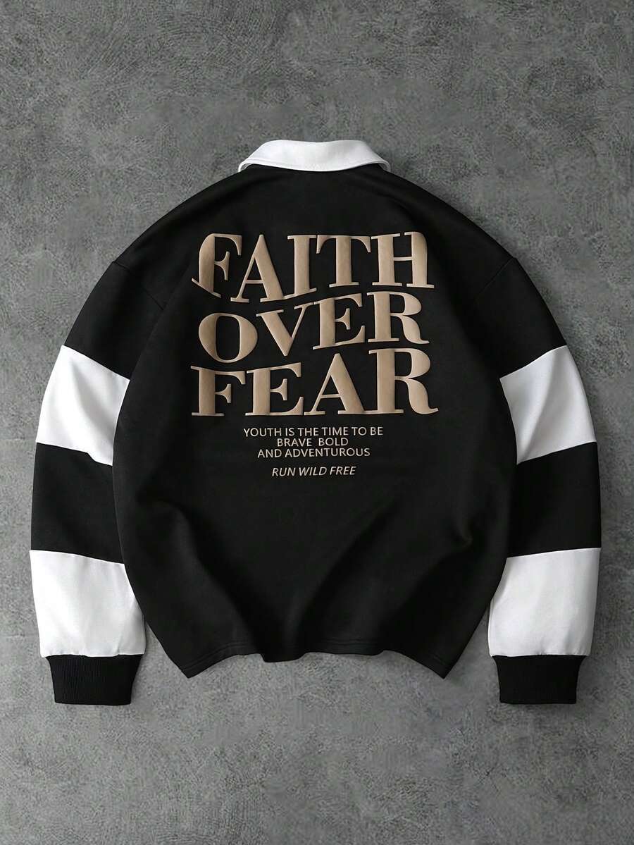 PAVTROS Men's Personalized Patchwork Striped Print Polo Shirt - Black and White - View 1