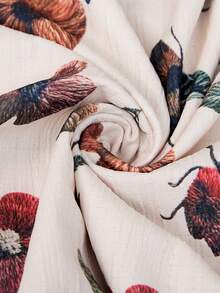 Breezaya 大码女式梭织印花休闲夏季衬衫 - 杏色 - 查看 7