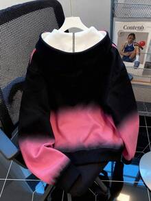 SHEIN 女士户外休闲卫衣，秋冬新品，户外/运动服，黑色、粉色、爱心印花，街头摄影，高能见度，女士卫衣 - 彩色 - 查看 2