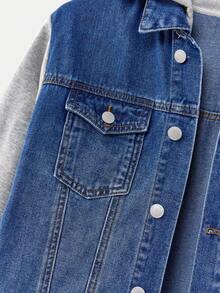 SHEIN Veste ample à capuche en denim noir et tricot à manches longues, style décontracté Y2K vintage cool, streetwear pour adolescent, retour à l'école et collège, vêtement doux pour le quotidien, l'hiver, l'automne, les festivals rave et le style urbain - Jean brut - Voir 3