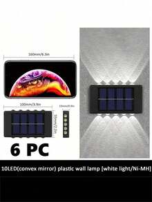 8颗/10颗LED太阳能壁灯，1/2/6个装可选，上下发光设计，适用于装饰房屋外墙、围栏、走廊、露台、楼梯、花园、前院/后院 - 黑色 - 查看 12