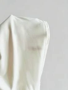 Elamini 女士杏色修身斜肩金属扣装饰上衣和修身鱼尾裙两件套 - 杏色 - 查看 6