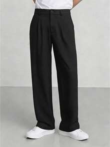 Manfinity Homme Plus Size Men's Casual Solid Color Straight Leg Pants - Black - View 1