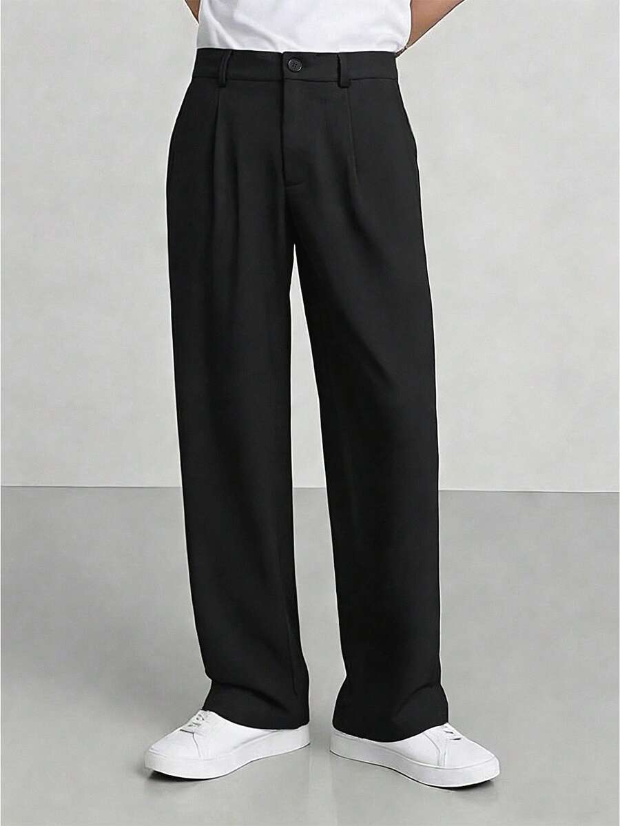 Manfinity Homme Plus Size Men's Casual Solid Color Straight Leg Pants - Black - View 1