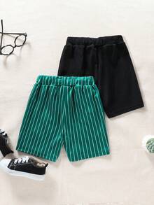 SHEIN Casuvi Kids Young Boy's Summer Casual Waist Tie Patch Detail Shorts - Multicolor - View 2