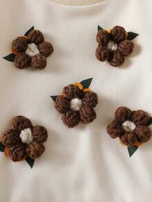 SHEIN Bộ áo nỉ và quần dài màu hồng có gân cho bé gái sơ sinh, kiểu dáng thường ngày, họa tiết hoa 3D dễ thương. - màu nâu - Xem 5