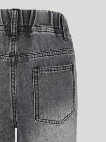 SHEIN Denimly 新款春夏女式宽松浅蓝色牛仔阔腿裤，柔软的牛仔面料如云朵般轻盈，饰有心形刺绣细节，弹性腰带设计穿着舒适，适合校园、街头、约会、户外活动和日常穿着。 - 黑色 - 查看 5