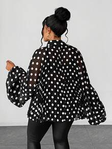 Maweii 大码女式波点立领时尚百搭日常通勤灯笼袖衬衫 - 黑與白 - 查看 7
