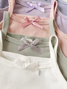 5件套女婴甜美罗纹针织蝴蝶结吊带连体衣，夏季