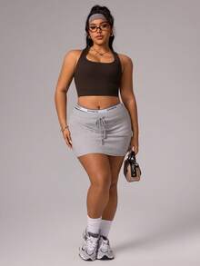 Rhythm Era Plus Size Women Solid Color Racerback Seamless Fitness Tank Top Crop Top Racerback Black Crop Top - Coffee Brown - View 2