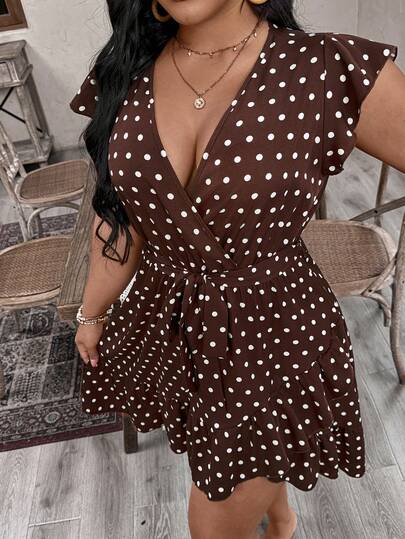 Breezaya Elegant Summer Dress With Large-Sized Woven Prints Polkadot Dress Pokadot Dress Coffee Brown Dress Brown Polka Dot Dress Brown Summer Dress