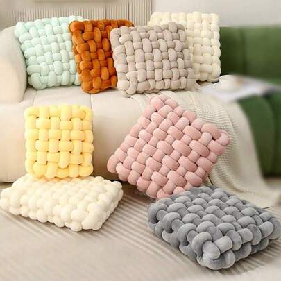 1PC Woven Cushion, Handmade Woven Square Sofa Throw Pillow, Sofa Cushion, Chair Cushion, Floor Cushion, Backrest Pillow, Lumbar Pillow, Suitable For Room Pillows And Cushions, Can Be Placed As Decorative Throw Pillows In The Study, Bedroom And Living Room