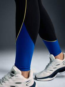 Powerista High Waist Contrast Piping Shaping Sports Leggings - Black - View 4