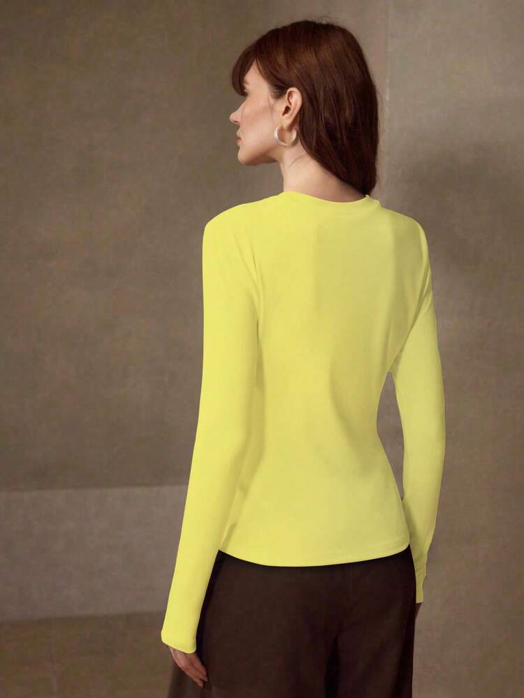 HIGH STRETCH SKIN-FRIENDLY SOLID COLOR ROUND NECK SLIM FIT FASHIONABLE LONG SLEEVE VERSATILE WOMEN'S BASE LAYER TOP