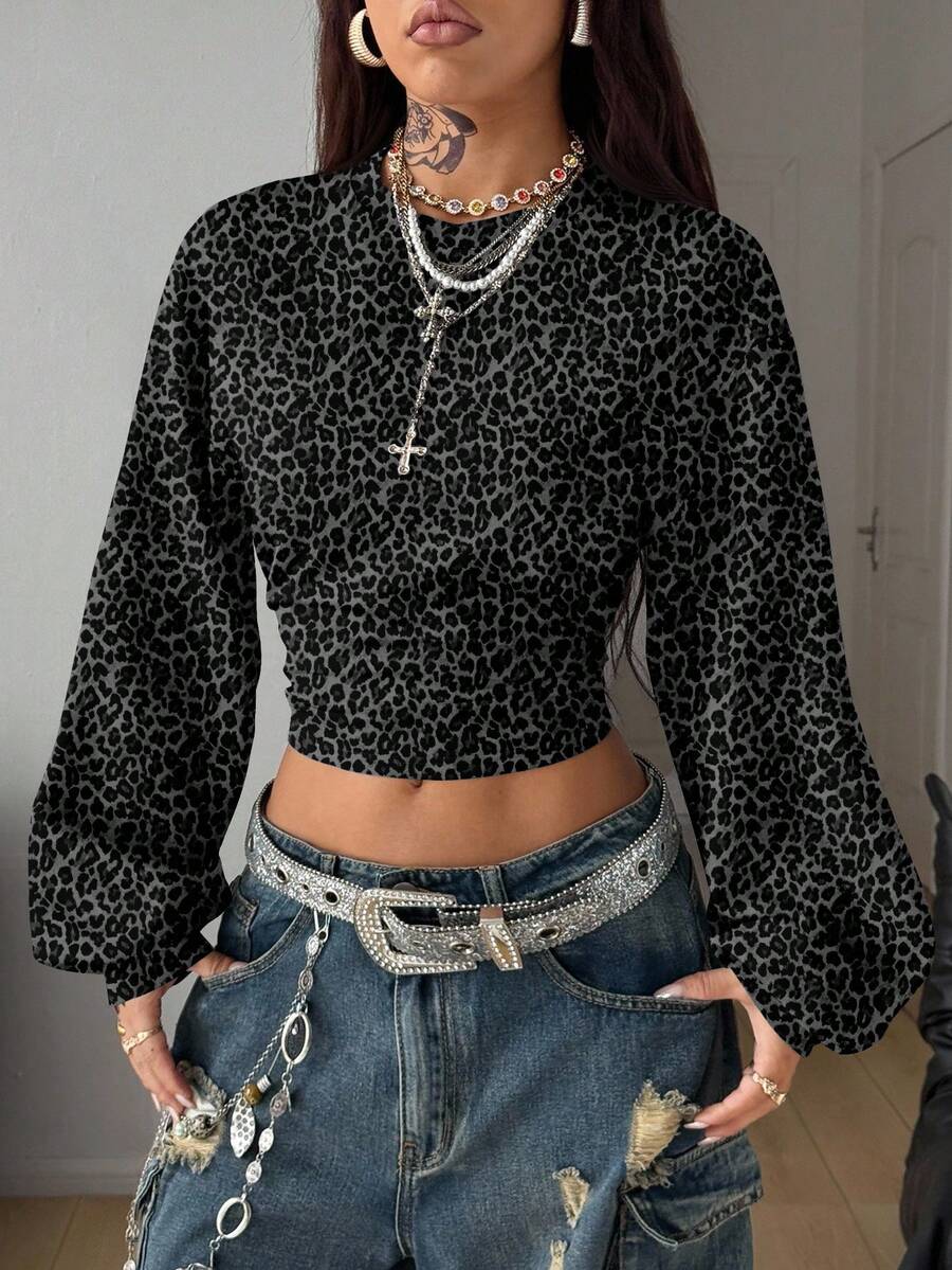 Coolane 女士休闲简约豹纹卫衣 - 彩色 - 查看 1