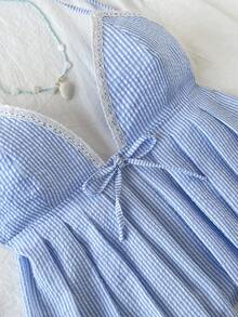 Elamini Spring New Arrival Women's Camisole Top With Bow Tie, Striped V-Neck, Slim Fit, Spaghetti Strap - Multicolor - View 7