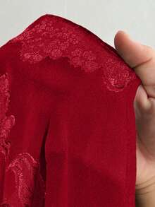 Viva Relle Plus Size Sexy Square Neck Long Sleeve Chic Casual Dress, Christmas Red Party - Red - View 8