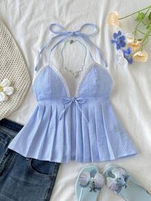 Elamini Spring New Arrival Women's Camisole Top With Bow Tie, Striped V-Neck, Slim Fit, Spaghetti Strap - Multicolor - View 5