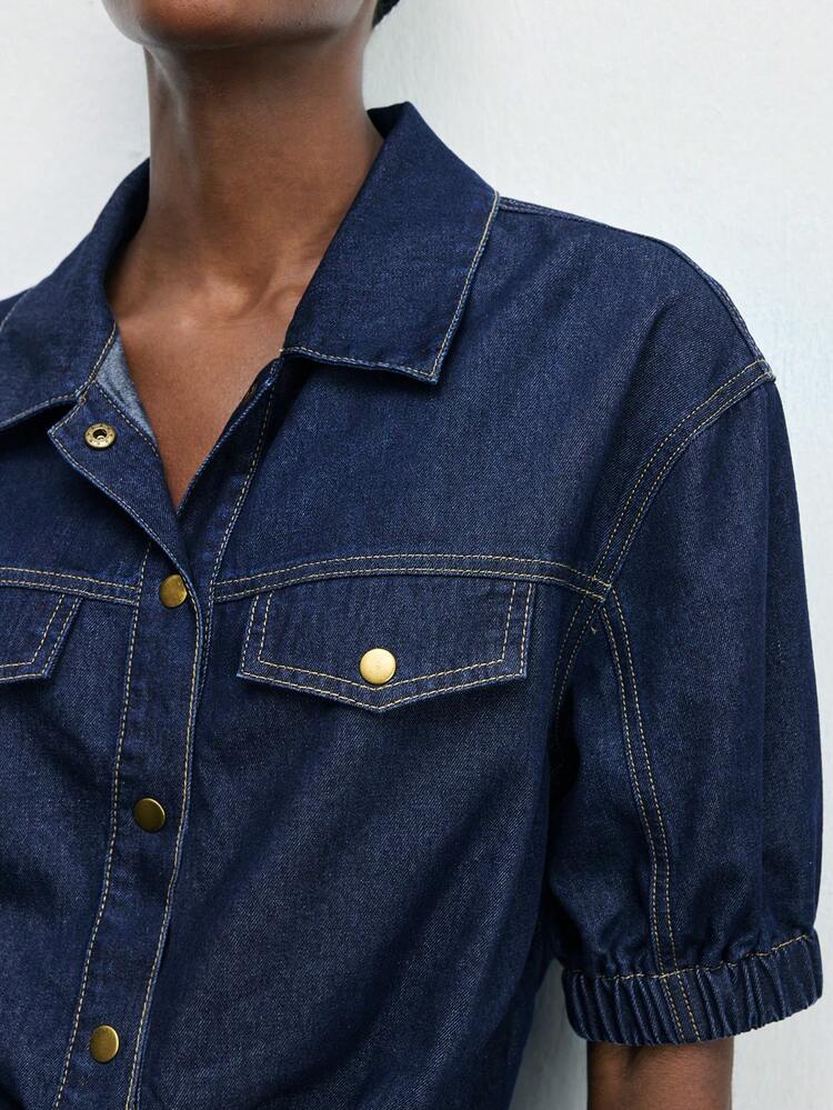 SHEIN Maija Chaqueta vaquera de mujer casual de solapa y abotonadura sencilla, versátil para uso diario