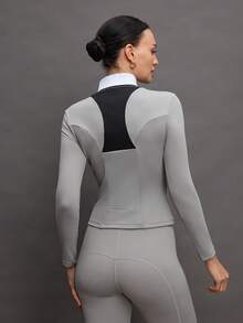 Activina Women's Stand Collar Zipper Half Placket Casual Versatile Daily Outdoor Equestrian Long Sleeve Top - Grey - View 2