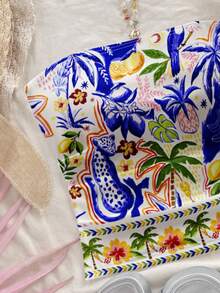 Soleia Women's Casual Island Coastal Theme Hand-Painted Coconut Palm, Tropical Plant & Leopard Print Tube Top, Sexy Blouse For Beach, Pool Parties, Summer Vacation, Vacation Outfit, Sexy Cute Coconut Girl, B Spring - Multicolor - View 5