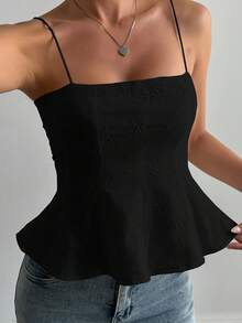 DAZY Camiseta de tirantes casual de tela texturizada para vacaciones de mujer - Negro - Ver 2