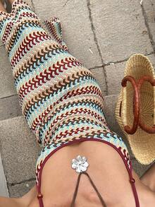 Sunnyshic 女士酒红色修身连衣裙，波西米亚风格，时尚百搭，适合海滩度假，春夏皆宜 - 彩色 - 查看 4