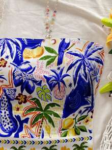 Soleia Women's Casual Island Coastal Theme Hand-Painted Coconut Palm, Tropical Plant & Leopard Print Tube Top, Sexy Blouse For Beach, Pool Parties, Summer Vacation, Vacation Outfit, Sexy Cute Coconut Girl, B Spring - Multicolor - View 4