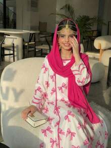 SHEIN 少女蝴蝶结印花方领优雅连衣裙 - 彩色 - 查看 6