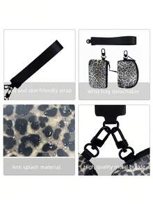 Ví cầm tay mini họa tiết da báo có khóa kéo dành cho nữ, ví đựng tiền xu nhỏ gọn có móc khóa với hai ngăn và khe đựng thẻ, ví đựng điện thoại đeo chéo thời trang, phụ kiện du lịch dễ thương, ý tưởng quà tặng. - Nhiều màu - Xem 5