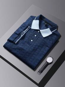 EGENSIO Men's Casual Contrast Collar Short Sleeve Polo Shirt, Summer - Royal Blue - View 1