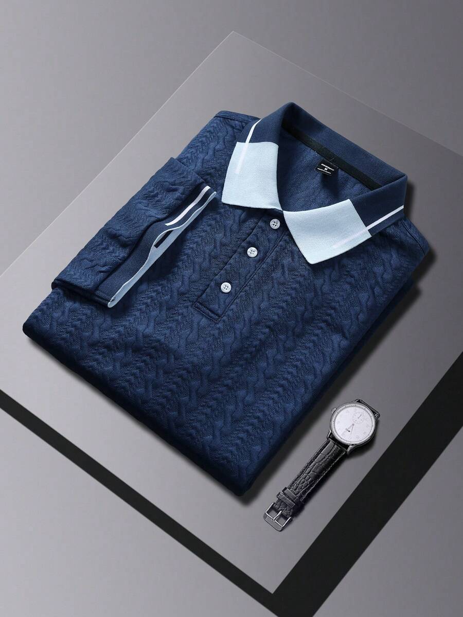 EGENSIO Men's Casual Contrast Collar Short Sleeve Polo Shirt, Summer - Royal Blue - View 1