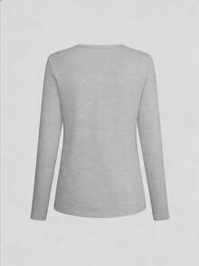 EMERY ROSE Women's Casual Slogan Print Long Sleeve T-Shirt, Autumn - Light Grey - View 2