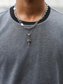 PAVTROS 男士休闲撞色滚边圆领长袖T恤，秋季款 - 深灰色 - 查看 6