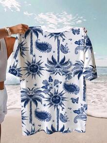 SHEIN 女士圆领植物阳光印花休闲百搭通勤短袖T恤 - 彩色 - 查看 2