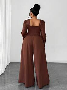 Maweii 复古休闲方领修身加大码两件套 - 棕色 - 查看 6