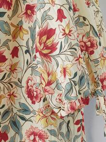 Linhara 大码女式纹理波浪碎花彼得潘领七分灯笼袖蝴蝶结复古休闲度假风衬衫，适合日常、通勤、约会等场合，春夏新品 - 彩色 - 查看 3