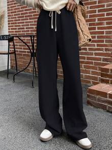 Dazy Star Women's Solid Color Drawstring Waist Jogger Pants Sweatpants - Black - View 2