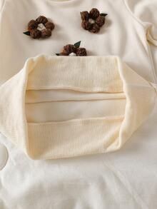 SHEIN Bộ áo nỉ và quần dài màu hồng có gân cho bé gái sơ sinh, kiểu dáng thường ngày, họa tiết hoa 3D dễ thương. - màu nâu - Xem 6