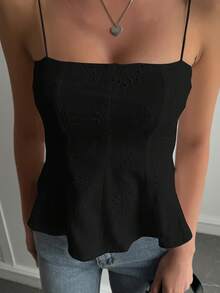 DAZY Camiseta de tirantes casual de tela texturizada para vacaciones de mujer - Negro - Ver 4