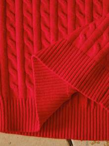 MOTF PREMIUM WOMEN'S BOW EMBROIDERY SHORT SLEEVE CABLE KNIT TOP - Red - View 7