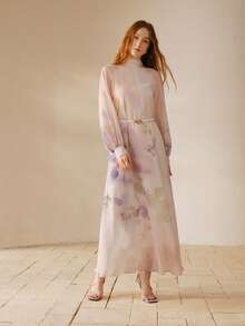 MOTF PREMIUM 女士珊瑚粉色印花高领长袖连衣裙 - 珊瑚粉 - 查看 5