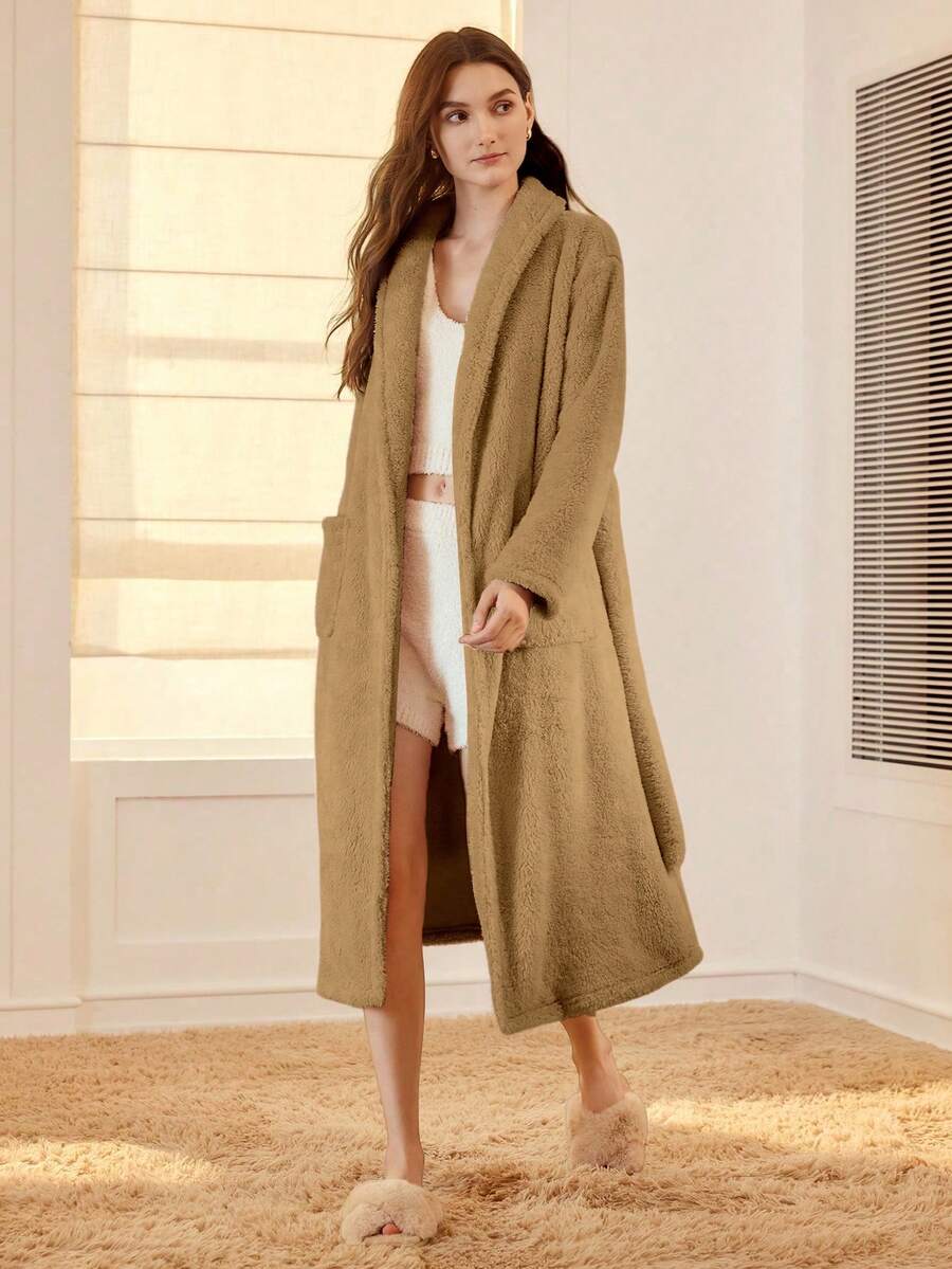 MOTF PREMIUM BATA DE ESTAR POR CASA CÓMODA DE FELPA PARA MUJER, OTOÑO/INVIERNO - Caqui - Ver 1