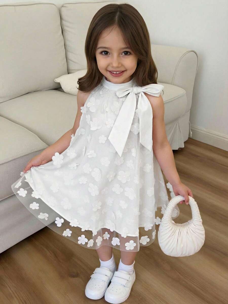 SHEIN Robe décontractée ample avec col mao, maille et découpes pour jeune fille - Blanc - Voir 1